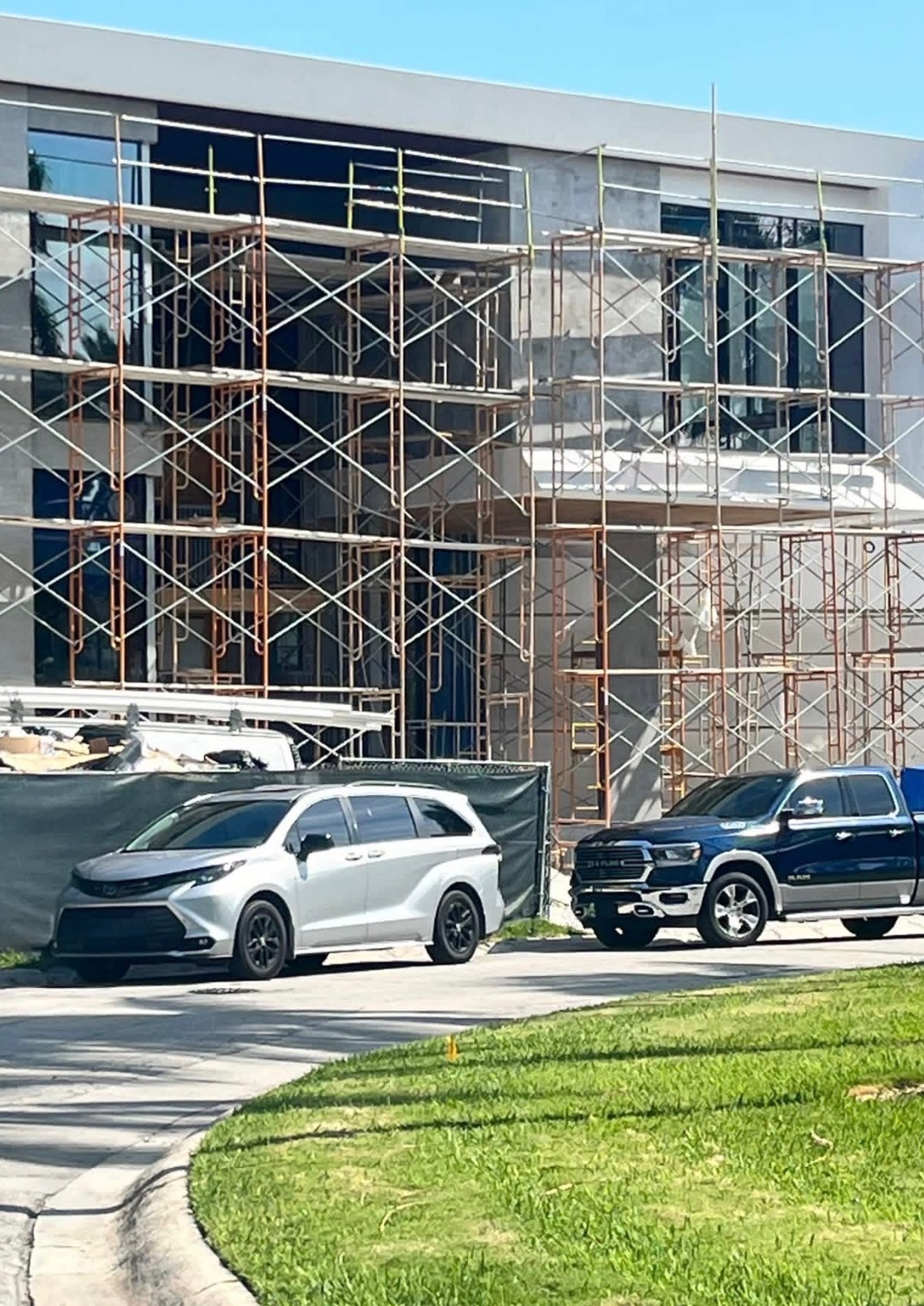 Two-story scaffold tower at a Florida estate entryway
